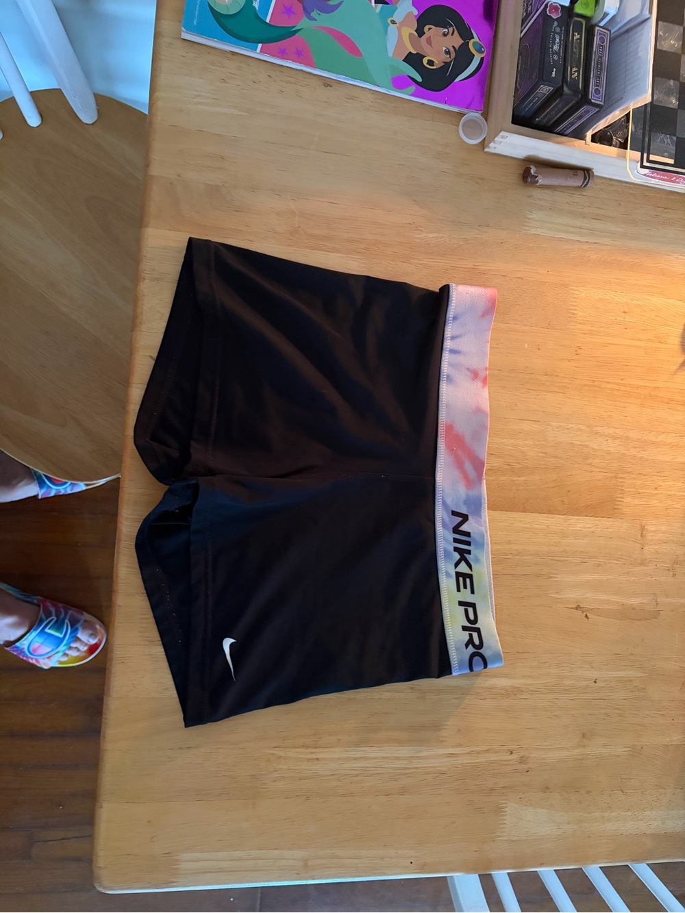 Women's Black Compression Shorts with Tie-Dye Waistband